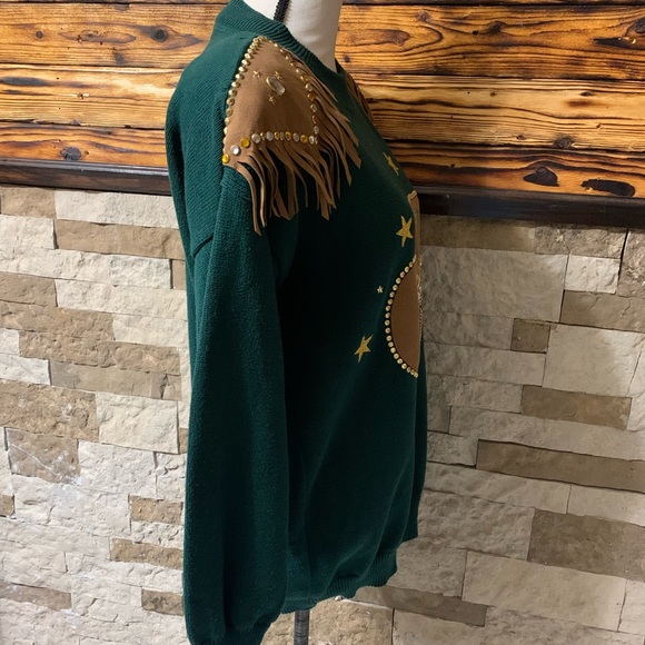 Vintage 1980’s Union Made Embellished Knit Sweater Western Rhinestones Cowgirl - Picture 4 of 8